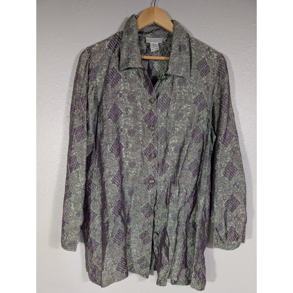 Soft Surroundings silk blend tunic shirt floral Sz Medium Collared Button Up 100